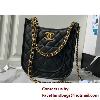 Chanel Calfskin  &  Gold-Tone Metal Hobo Handbag AS4532 Black 2025